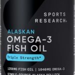Sports Research Triple Strength Omega 3 Fish Oil 1250mg from Wild Alaska Pollock - Burpless Fish Oil Supplement with Omega3s EPA & DHA - Sustainably Sourced, Non-GMO, Gluten Free - 30 Softgels