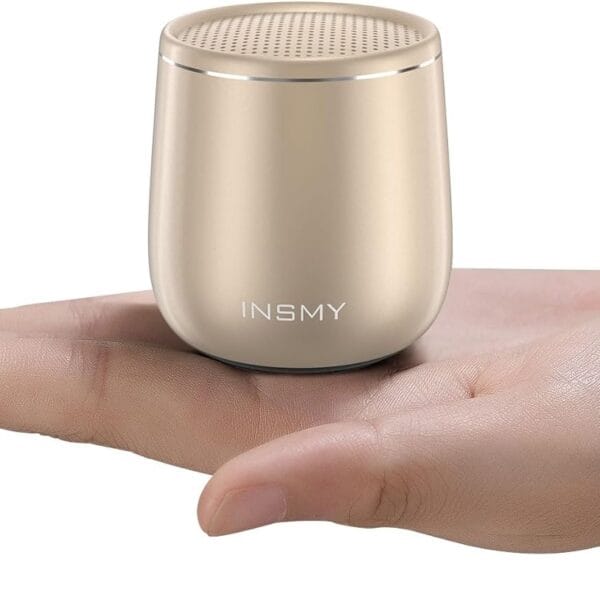 INSMY Small Bluetooth Speaker, Waterproof Mini Portable Wireless Speaker, Punchy Bass Rich Audio Stereo Pairing, Handheld Pocket Size,Built in Mic for Hiking Biking Gift Laptop Tablet (Gold)