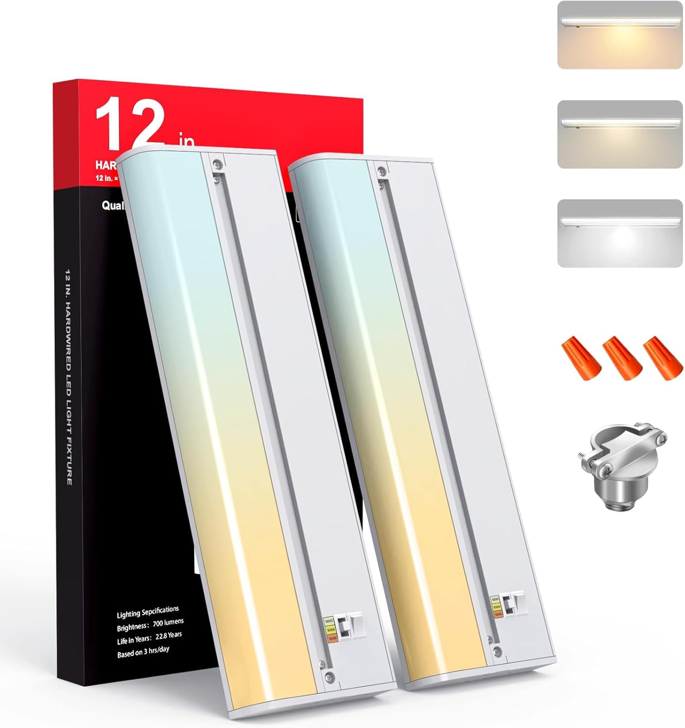 Under Cabinet Lighting Hardwired 12 Inch, 750LM 8W, CRI 97, 3CCT -Warm White, Cool White & Daylight, 2 Packs Stepless Dimming Linkable LED Under Cabinet Lights for Kitchen, White Under Cabinet Lighting Hardwired 12 Inch, 750LM 8W, CRI 97, 3CCT -Warm White, Cool White & Daylight, 2 Packs Stepless Dimming Linkable LED Under Cabinet Lights for Kitchen, White