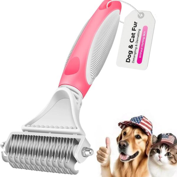 Pet Dematting Comb - 2 Sided Undercoat Rake for Cats & Dogs - Safe Grooming Tool for Easy Mats & Tangles Removing - Medium and Long Haired Cats Dogs Brush for Shedding