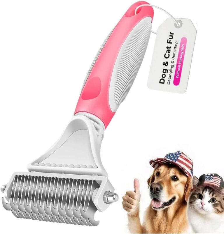 Pet Dematting Comb - 2 Sided Undercoat Rake for Cats & Dogs - Safe Grooming Tool for Easy Mats & Tangles Removing - Medium and Long Haired Cats Dogs Brush for Shedding