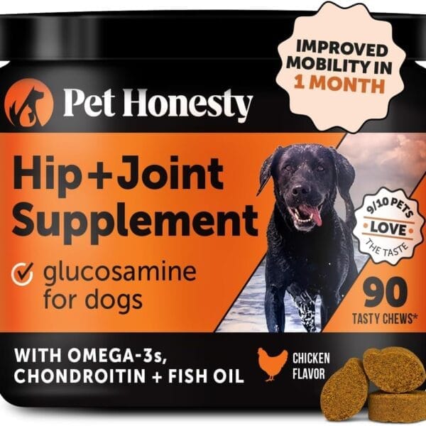 Pet Honesty Hip & Joint Health Soft Chews for Dogs, Joint Supplement with Glucosamine Chondroitin, MSM, Turmeric, Joint Support + Mobility, May Reduce Occasional Discomfort (Chicken 90 Count)