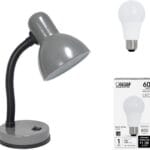 Simple Designs LD1003-GRY-LB 14.25" Basic Metal Desk Lamp with Flexible Hose Neck for Office, Living Room, Bedroom, College Dorm, Bookshelf, Silver, with Feit LED Bulb Included