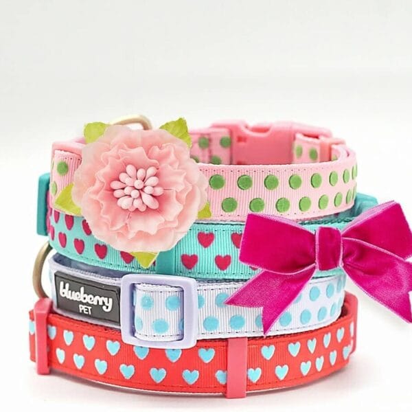 Blueberry Pet Valentines Day Dog Collar with Velvety Bowtie, Heart in Lust Red, Small, 12"-16" Neck, Adjustable, Eco-Friendly, Dog Collars for Medium Dogs & Small Dogs, Puppy Collar