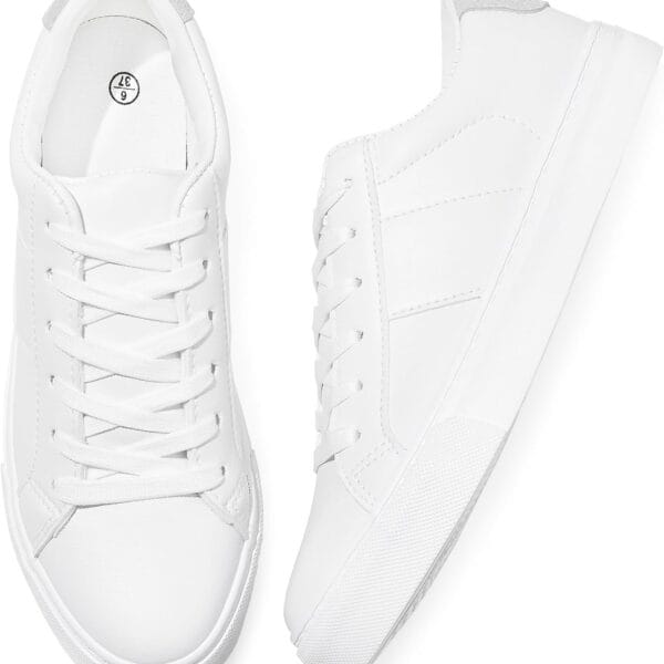 Adokoo Women's Fashion Sneakers PU Leather Casual Shoes White Tennis Low Top Shoes Womens Lace Up Sneakers