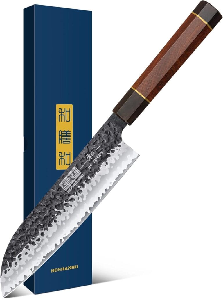 HOSHANHO Chef's Santoku Knife 7 Inch, Professional Japanese High Carbon Steel Chef Knife, Ultra Sharp Kitchen Knife with Octagonal Rosewood Handle