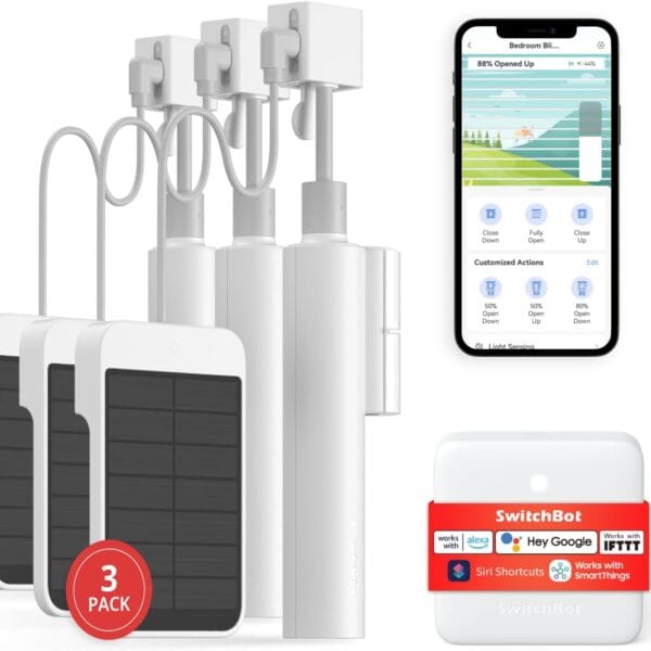 SwitchBot Smart Electric Motorized Blinds Kit - 3Pack with 2.4G WiFi Remote Control, Solar Powered, Compatible with Alexa, Google Home and Siri, Light Sensing Control, Unlimited Group Control