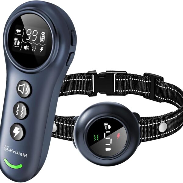 2 in 1 Dog Training Collar with Remote, MEIJIEM Smart Anti Barking Dog Training Collar with 5 Adjustable Sensitivity & 3300FT Remote for All Breeds IP67 Waterproof E-Collar