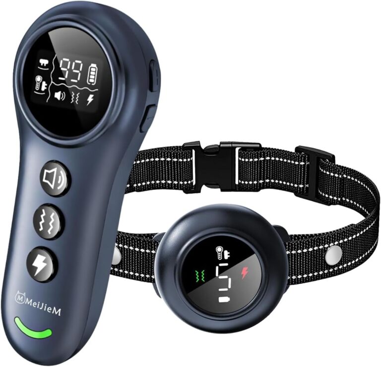 2 in 1 Dog Training Collar with Remote, MEIJIEM Smart Anti Barking Dog Training Collar with 5 Adjustable Sensitivity & 3300FT Remote for All Breeds IP67 Waterproof E-Collar