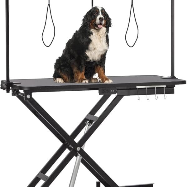 47 in Electric Dog Grooming Table, Heavy Duty, Height Adjustable Professional Pet Grooming Table w/Leveling Wheels, Dog Grooming Arm, Anti Slip Tabletop & Tool Organizer/Dog Grooming Station, Black