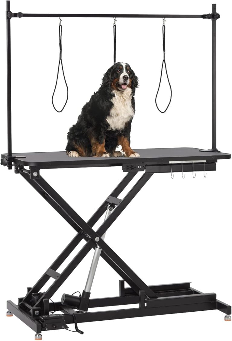 47 in Electric Dog Grooming Table, Heavy Duty, Height Adjustable Professional Pet Grooming Table w/Leveling Wheels, Dog Grooming Arm, Anti Slip Tabletop & Tool Organizer/Dog Grooming Station, Black