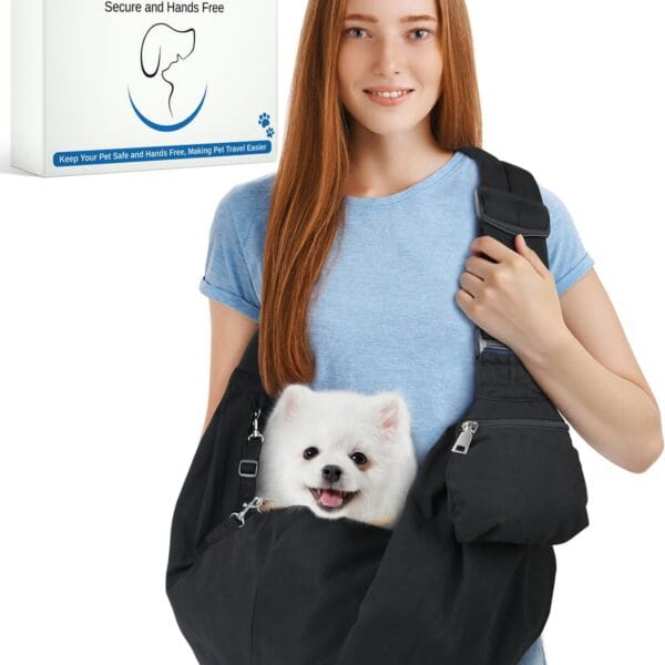 Small Dog Front Carrier Sling for 5-15lbs Dogs or Cats, Puppy Sling with Adjustable Straps and Pocket, Dog Pouch Carrier for Travel Outdoor Hands Free, Portable Large Capacity Pet Bag, Black