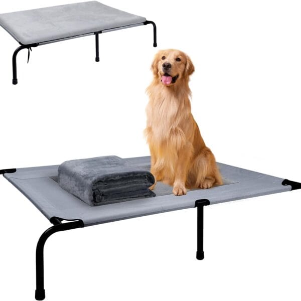 Outdoor Dog Elevated Bed for Large Dogs with Plush Mat, Durable Washable Raised Dog Beds, Indestructible Cooling Dogs Beds, Chew Proof Pet Cot Hammock for Large Breathable Outside (XL)