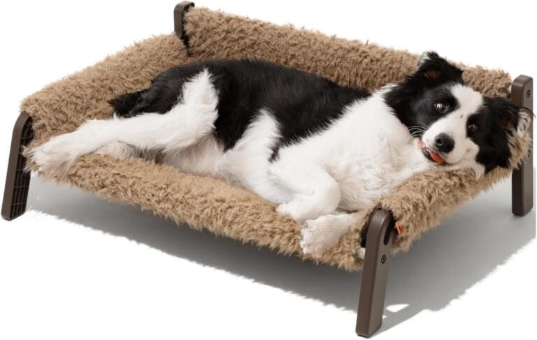 MEWOOFUN Elevated Dog Bed, Raised Dog Sofa with Non-Slip Bottom, Washable Pet Couch Bed Indoor & Outdoor Up to 66lbs (Plush Brown)