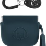 WALLFID Silicone Dog Treat Pouch, Auto Closure, with Pet Training Clicker, Walking Bag for Dog and Cat, Pocket Size, Easy to Clean, Odorless, Travel Walking Bag (Dark Green)