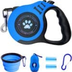 PETIMP Retractable Dog Leash Lightweight 16FT Leash Claw Print, with Folding Bowl,Dispenser,Rubbish Bags, for Small Medium Dogs(Blue)