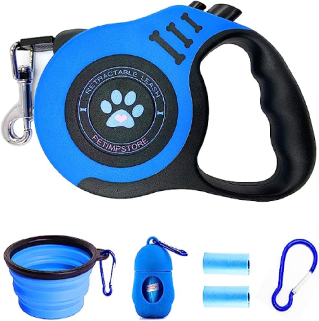 PETIMP Retractable Dog Leash Lightweight 16FT Leash Claw Print, with Folding Bowl,Dispenser,Rubbish Bags, for Small Medium Dogs(Blue) PETIMP Retractable Dog Leash Lightweight 16FT Leash Claw Print, with Folding Bowl,Dispenser,Rubbish Bags, for Small Medium Dogs(Blue)