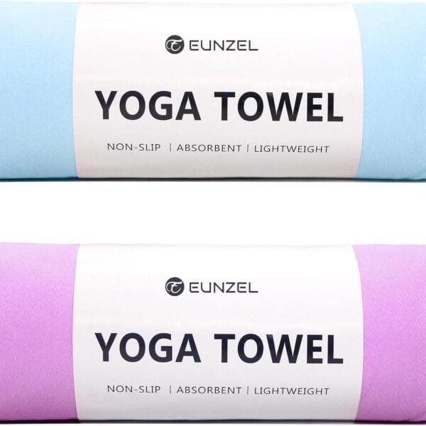Eunzel 2 Pack Hot Yoga Towel Non Slip Yoga Mat Towel Non-Slip Sweat Absorbent Microfiber Towel for Hot Yoga, Pilates and Workout 72" x 26.5", Blue/Purple
