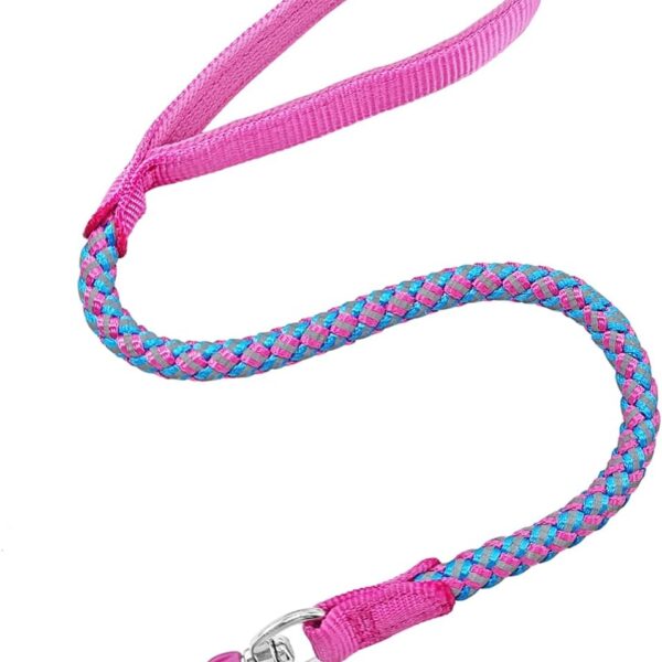2/3/4/6/10 Foot Reflective Dog Leash Strong Nylon Rope Braided Heavy Duty for Large Medium Small Dogs Walking Training Leads (Pink, 2ft * 1/2")