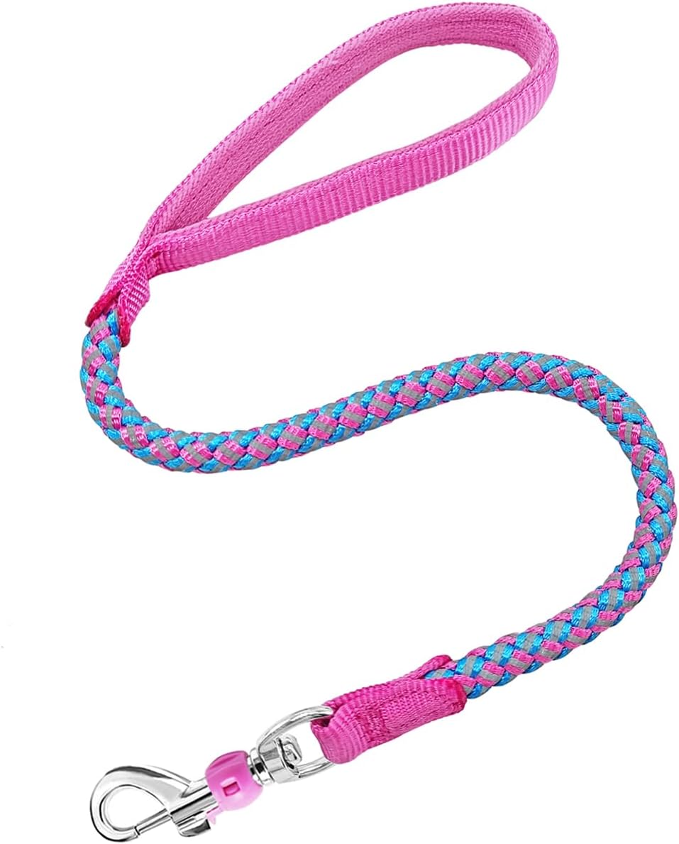 2/3/4/6/10 Foot Reflective Dog Leash Strong Nylon Rope Braided Heavy Duty for Large Medium Small Dogs Walking Training Leads (Pink, 2ft * 1/2") 2/3/4/6/10 Foot Reflective Dog Leash Strong Nylon Rope Braided Heavy Duty for Large Medium Small Dogs Walking Training Leads (Pink, 2ft * 1/2")
