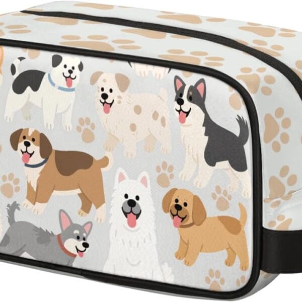 Lovely Dogs Paws Pattern Kids Toiletry Bag for Boys Girls, Cosmetic Makeup Bag with Handle, Travel Shaving Kit Organizer, Waterproof Portable Wash Bag for Gym Vacation Camping Sports