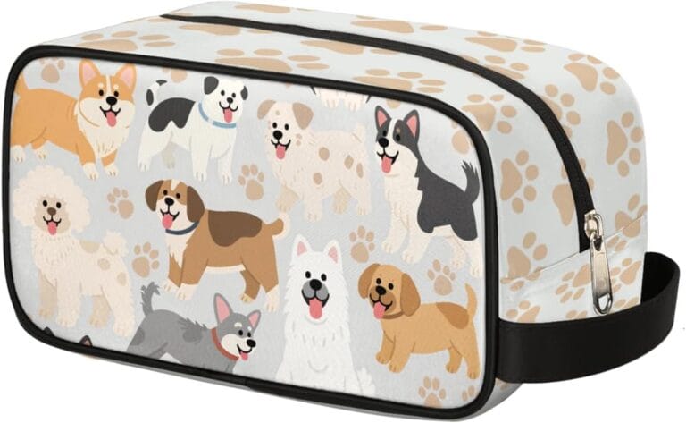 Lovely Dogs Paws Pattern Kids Toiletry Bag for Boys Girls, Cosmetic Makeup Bag with Handle, Travel Shaving Kit Organizer, Waterproof Portable Wash Bag for Gym Vacation Camping Sports