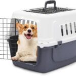 MoNiBloom 22-Inch Dog Crate Plastic 2-Door Top Loading Cat Carrier, Hard-Sided Dog Travel Carrier for Small Dogs and Cats, Ventilation and Security Lock Design for Pets up to 22 lbs (Grey)