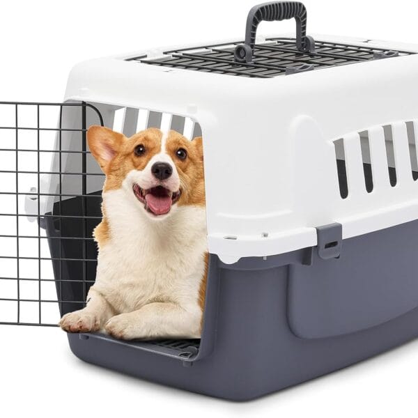 MoNiBloom 22-Inch Dog Crate Plastic 2-Door Top Loading Cat Carrier, Hard-Sided Dog Travel Carrier for Small Dogs and Cats, Ventilation and Security Lock Design for Pets up to 22 lbs (Grey)