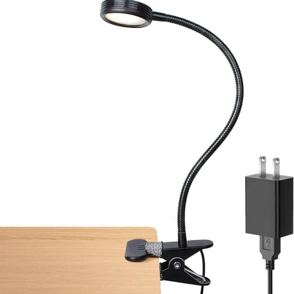 LEPOWER Clip on Light/Reading Lights/Book Light/Desk Lamp Color Changeable/Night Lights Clip on for Desk, Bed Headboard and Computers, Adapter Included (Black)