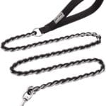 Chew Proof Metal Leash Chain for Medium Large Dogs, 4FT Strong Anti Chew, Comfortable Soft Padded Handle Black