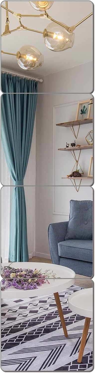 Wall Mirror Full Length, on Door Mirrors, Cheap Mirror Acrylic, shatterproof Gym Mirrors for Home Gym, 8"X8"-4 Pcs, Workout Non Glass Mirrors for Bedroom, Over Door Mirror Kids