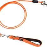 PUPTECK Chew Proof Dog Leash for Small Medium Large Dogs, Heavy Duty Dog Leashes with Padded Handle, Steel Cable Lead with Detachable Short Leash for Training Walking, Orange