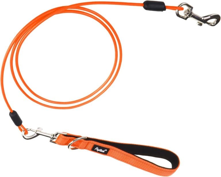 PUPTECK Chew Proof Dog Leash for Small Medium Large Dogs, Heavy Duty Dog Leashes with Padded Handle, Steel Cable Lead with Detachable Short Leash for Training Walking, Orange
