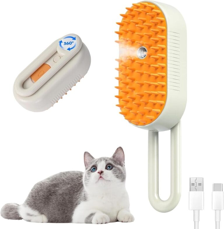 4 in 1 Cat steam brush, USB-Powered Pet Steam Brush for Dogs & Cats | Instant Fog Deshedding Tool, Reduces Shedding & Flyaway Hair | Gentle Grooming Brush for Dog & Cat Hair Loss Control (Orange)