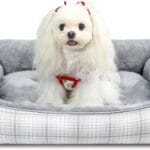 MIHIKK Rectangle Dog Beds for Small Medium Dogs & Cats, Orthopedic Sleeping Pet Bed for Couch with Durable Puppy Cuddler and Anti-Slip Bottom Machine Washable 25 * 21 Inch (Gray)