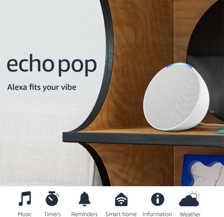 Amazon Echo Pop (newest model), Our smallest Alexa speaker, Fits in any room, Glacier White