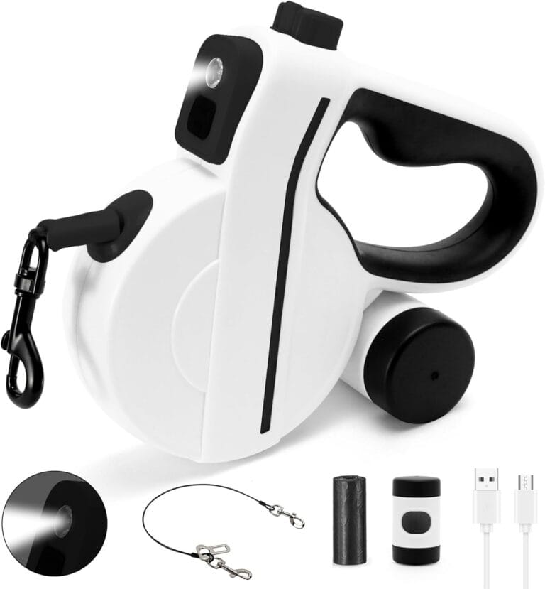 Retractable Dog Leash with LED Light for Night Walk, 16ft Dog Retractable Leash with Poop Bags for Medium Dogs, Quick Lock Braking & Non-Slip Handle