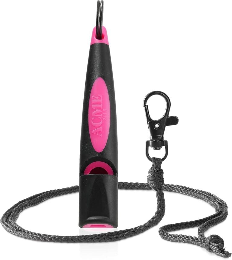 ACME Alpha 211.5 Professional Dog Training Whistle with Lanyard. Enhanced Ergonomic Grip. BPA-Free Plastic. 110 dBA. Long Range. Standardized Frequency. Made in The UK (Black on Day Glow Pink/Black)