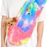 Dog Sling Carrier for Cats and Small Dogs  Hands Free Pet Sling with Adjustable Safety Strap & Buckle, Soft Cat Sling Carrier for Snuggling, Portable Dog Carrier Sling (Medium, Fruits)