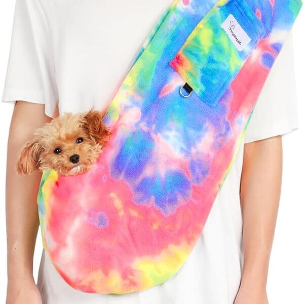 Dog Sling Carrier for Cats and Small Dogs  Hands Free Pet Sling with Adjustable Safety Strap & Buckle, Soft Cat Sling Carrier for Snuggling, Portable Dog Carrier Sling (Medium, Fruits)