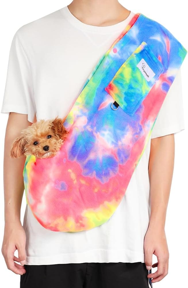 Dog Sling Carrier for Cats and Small Dogs  Hands Free Pet Sling with Adjustable Safety Strap & Buckle, Soft Cat Sling Carrier for Snuggling, Portable Dog Carrier Sling (Medium, Fruits)