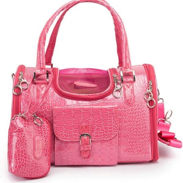 PU Leather Dog Handbag Dog Purse Cat Tote Bag Pet Cat Dog Hiking Bag Travel Bag.fits Under 3 pounds(S, Pink)