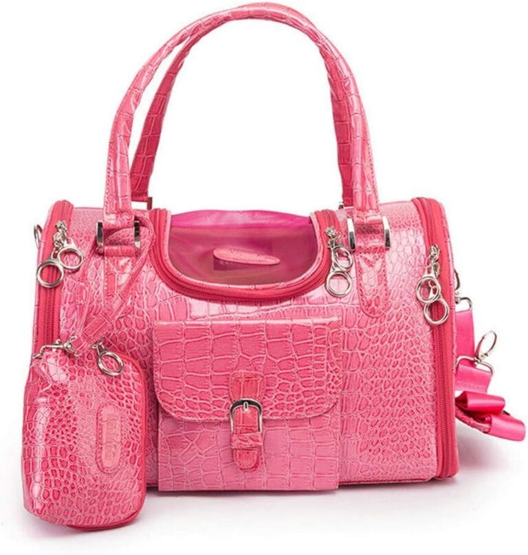 PU Leather Dog Handbag Dog Purse Cat Tote Bag Pet Cat Dog Hiking Bag Travel Bag.fits Under 3 pounds(S, Pink)