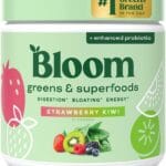 Bloom Nutrition Greens and Superfoods Powder for Digestive Health, Greens Powder, Digestive Enzymes, Probiotics, Spirulina, Chlorella for Bloating & Gut Support, Green Juice, 30 SVG, Strawberry Kiwi