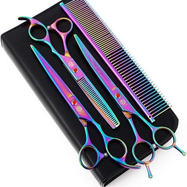 Purple Dragon 7.0 inch Rhinestone Decoration 3PCS Pet Grooming Scissors Dog Hair Cutting & Thinning Shears Set