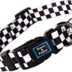 Roses&Poetry Dog Collar with Colourful Patterns, Adjustable Durable Puppy Collars for Small Medium Large Dogs (Black & White-L)