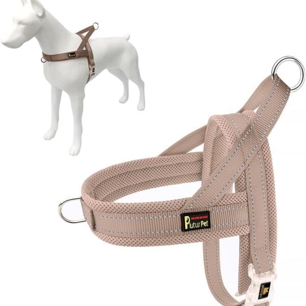 Plutus Pet No Pull Dog Harness with Breathable Mesh Padded, Adjustable Reflective Escape Proof Dog Harness, Quick Fit Dog Vest Harness for Small Medium Large Dogs(M, Beige)
