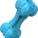 SCHITEC Squeaky Dog Chew Toy, Tough Durable Natural Rubber Bone with Toothbrush, Indestructible for Aggressive Chewers Large Medium Breed Teeth Cleaning