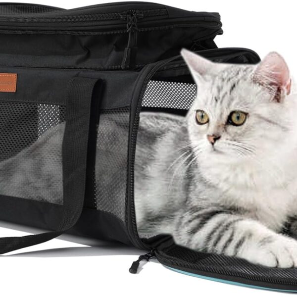 HSC PET Soft Cats Carrier Small Dog Carriers Airline Approved Softsides Pets Bag,Black,Lightweight,Luxury Style,Top Expandable,Guaranteed on Cabin Board Flight Travel Recommend Under 15 lbs (Black)