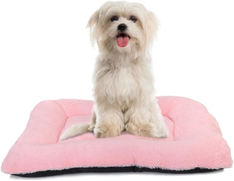 Dog Crate Bed Washable Dog Beds for XX-Small Dogs Deluxe Thick Faux Fur Fluffy Comfy Kennel Pad Anti-Slip Pet Sleeping Mat,Indoor Puppy Mattress Cat Kitten Cute Cushion Fit Crates 18 x 12 Inch,Pink